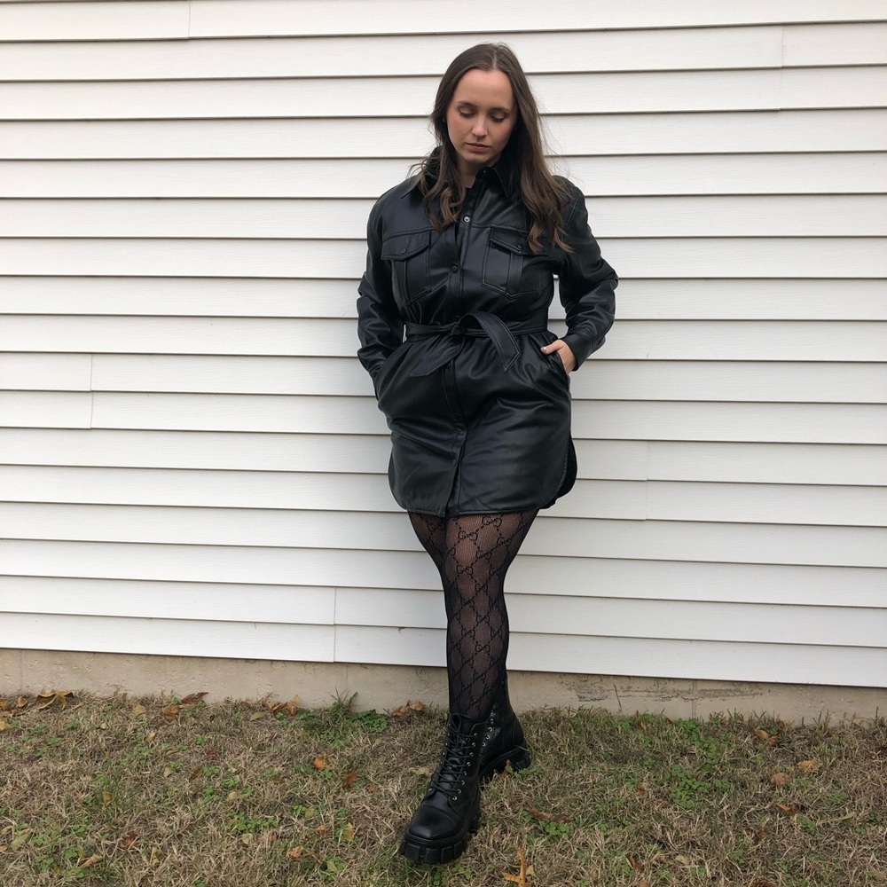 NWT vegan leather belted shacket